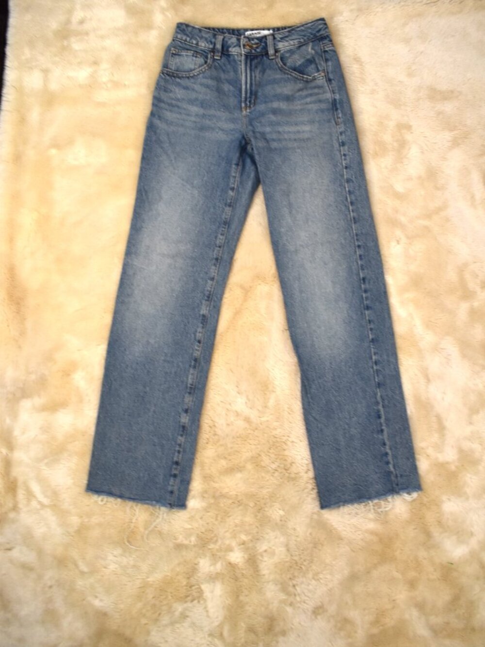 Garage 90s Straight Leg Jeans Size 0 Frayed Hem Vintage Wash Denim - Picture 11 of 12